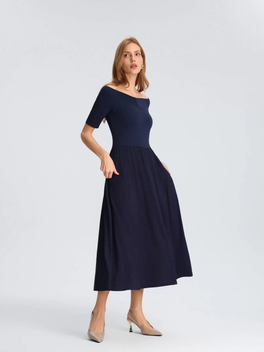 Nwt Women's Raglan Short Sleeve Twofer Midi A-Line Dress - A New Day Navy Blue